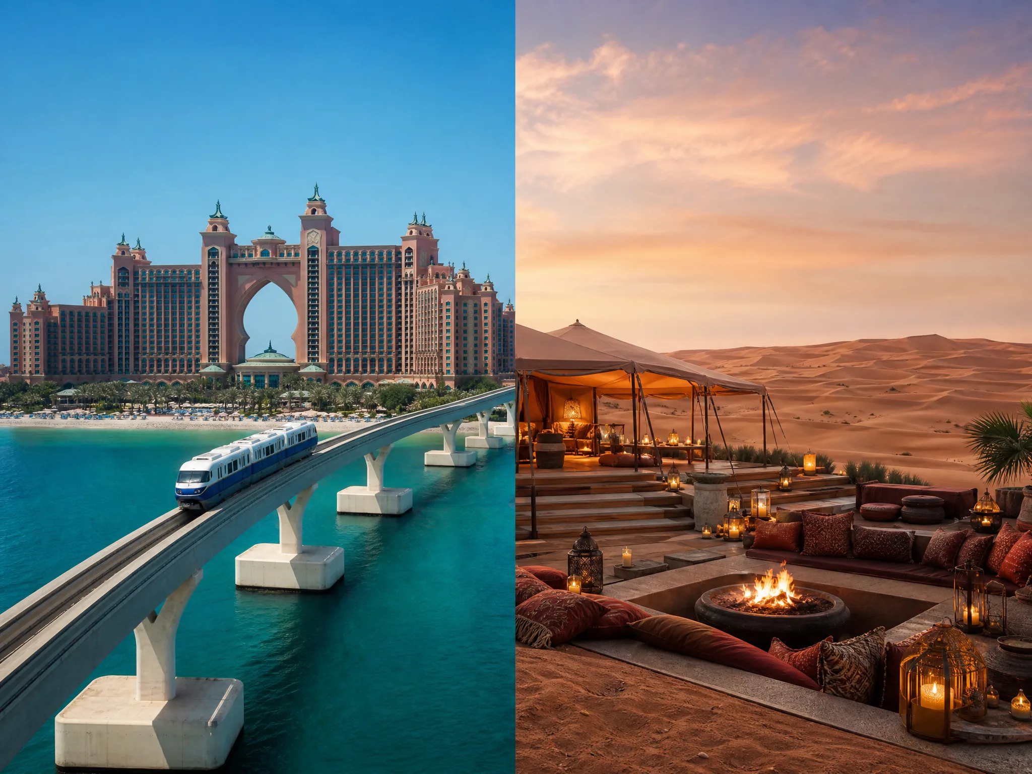 Palm plus Desert — контраст Palm Jumeirah и роскошной пустыни в едином ultra-premium Dubai escape visual